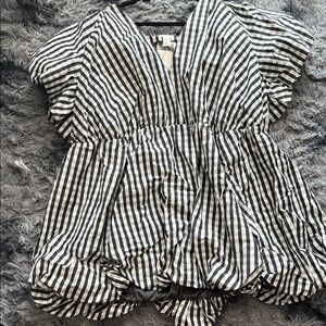 Black and White Checkered Pouf Mini Dress